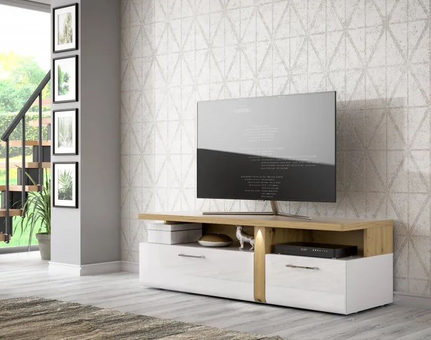 Szafka RTV TULUZA 163 cm dąb artisan biała - TUZT121B-C843
