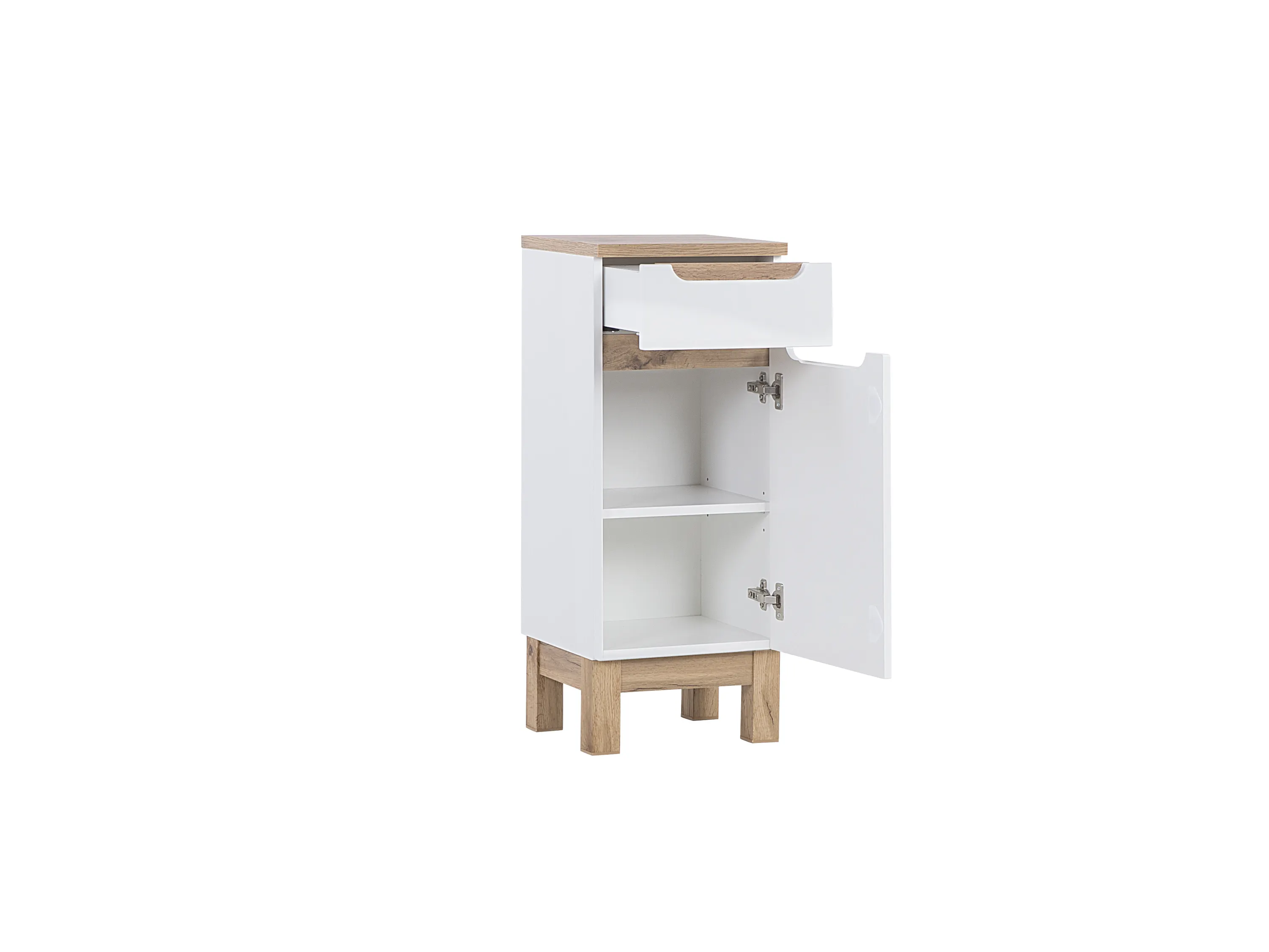 Szafka niska 1-drzwiowa z szufladą BALI biała, efekt drewna 86x35x33cm - BALI_WHITE_810_FSC