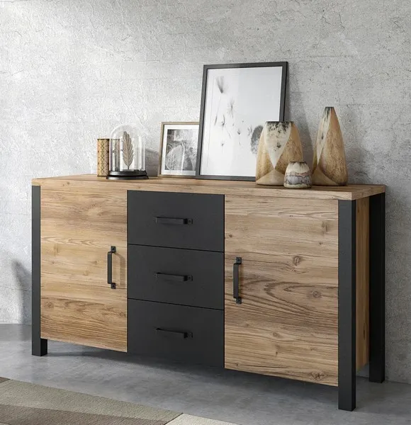 Komoda 2-drzwiowa z szufladami OLIN 147 cm czarna appenzeller — zdjęcie 4