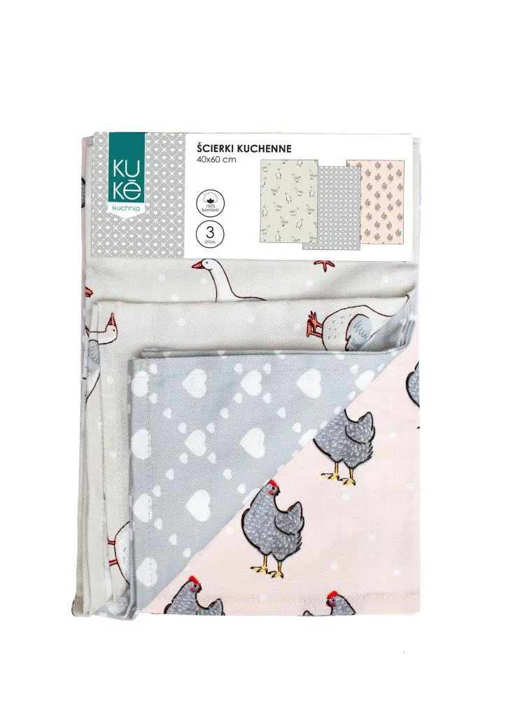 Ścierka zestaw 3 szt. KUKE 021 ptaki 40x60 wielokolorowy - FARO_30809