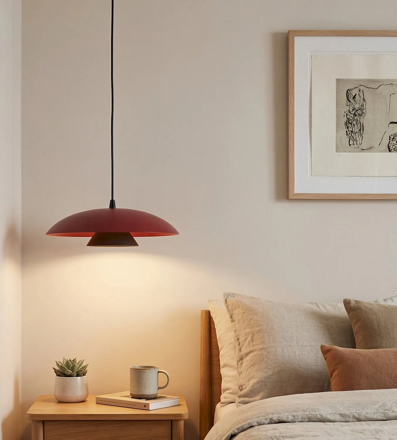 lampa wisząca, oświetlenie, kinkiet, sypialnia, bezprzewodowy design