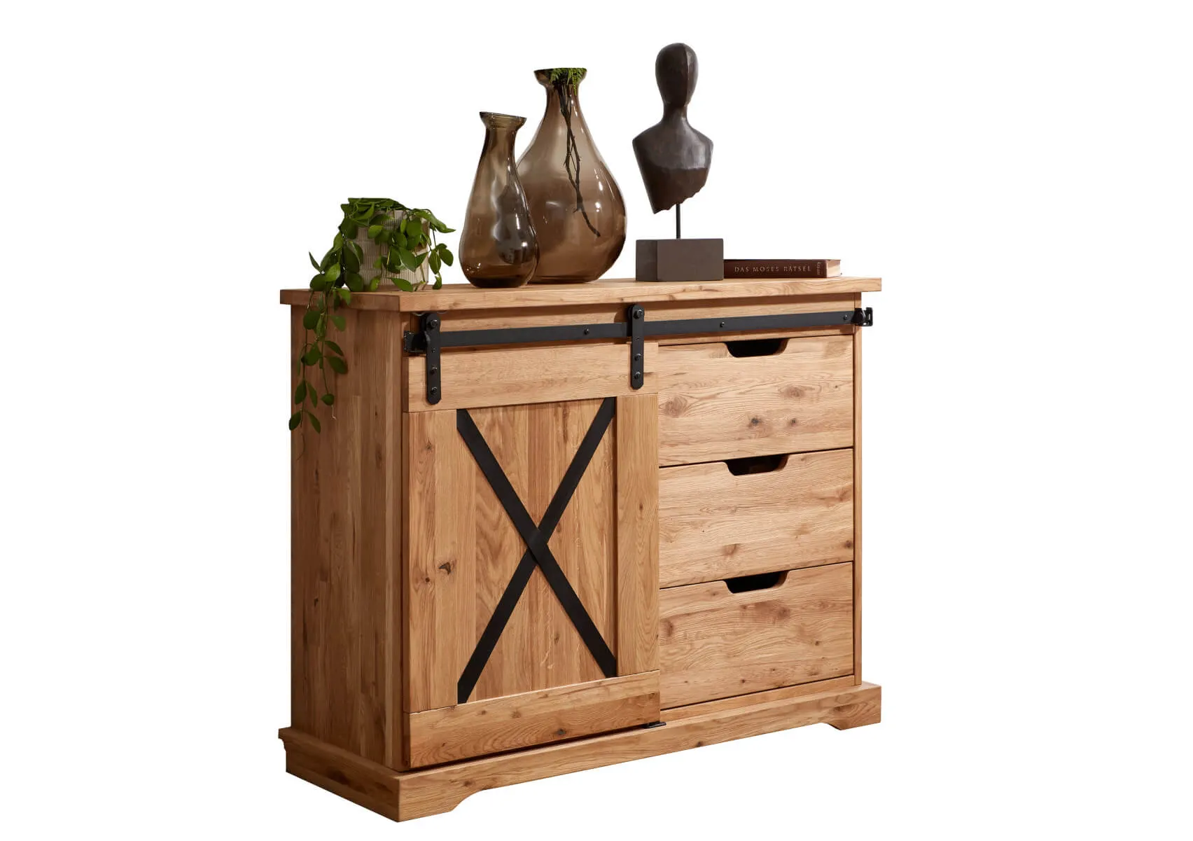 Komoda dębowa TIDY 1-drzwiowa z 3 szufladami 102x83 dąb olejowany