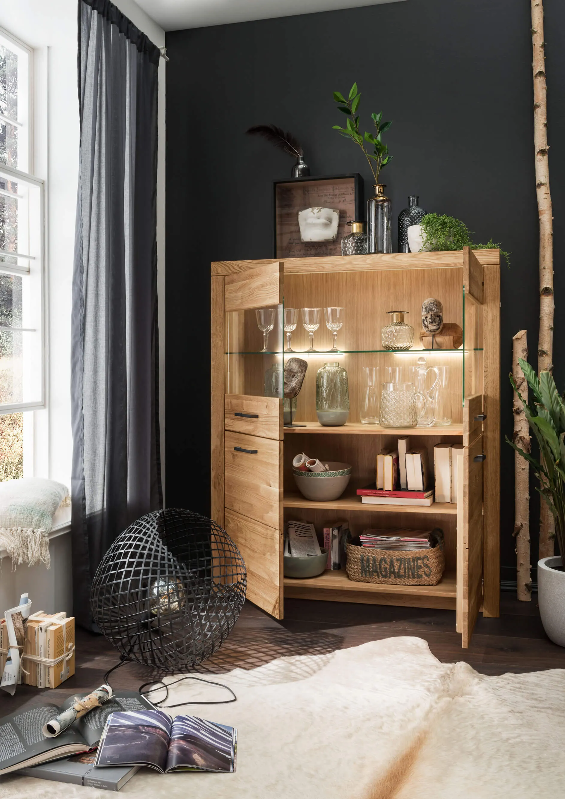 Kredens 2-drzwiowy dębowy z przeszkleniem DOVE 118x141 2-drzwiowy - GK_1031690401