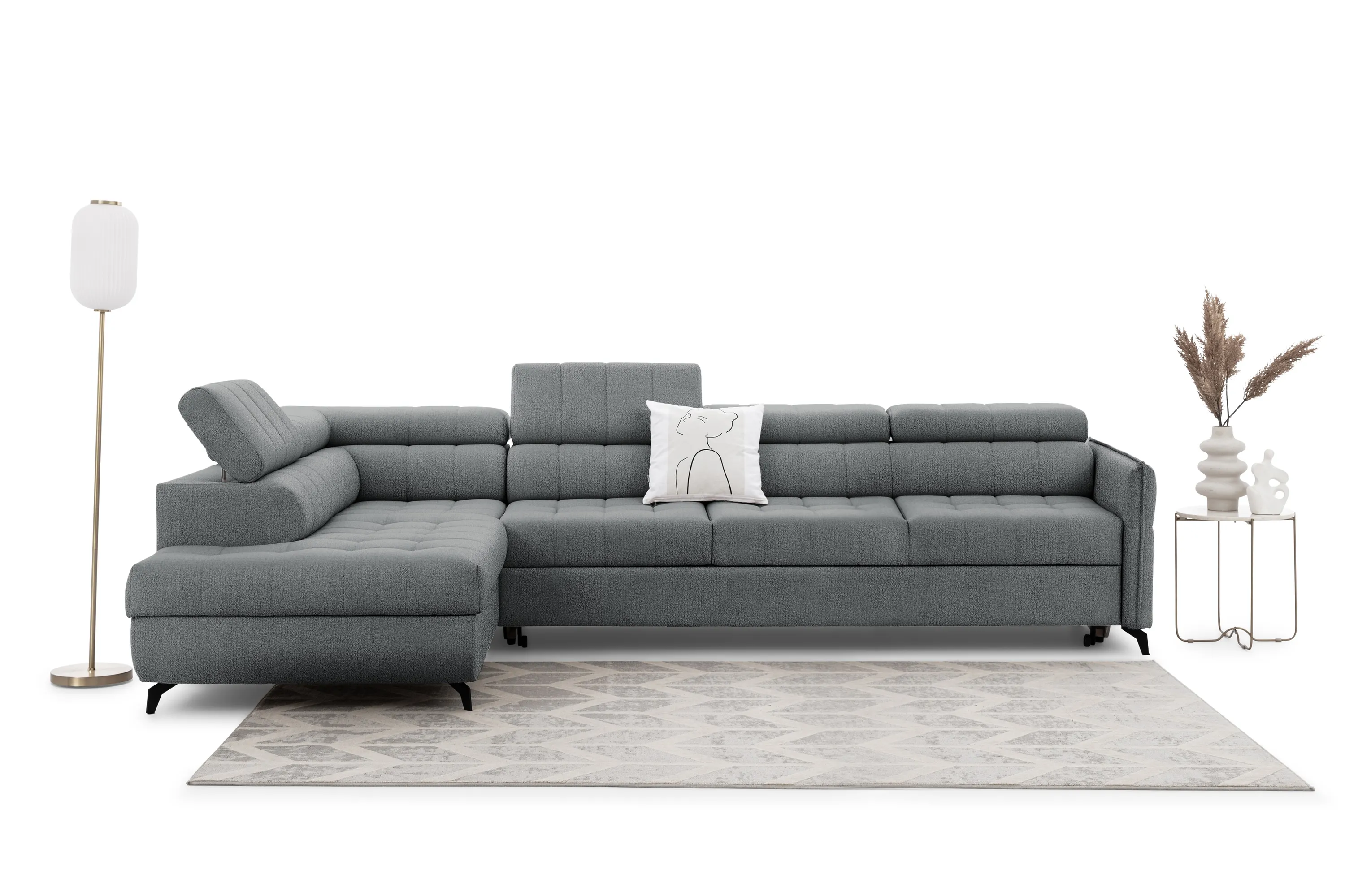 Narożnik lewostronny ELARIAS MAXI regulacja zagłówka i podłokietników tkanina Perfect harmony 85 szary - B_168607