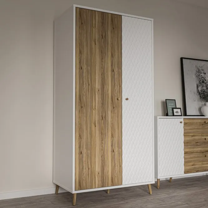 Szafa 2-drzwiowa AKSANA L z drazkiem i półkami - dąb mauvella, biały - AKNS822L-M992