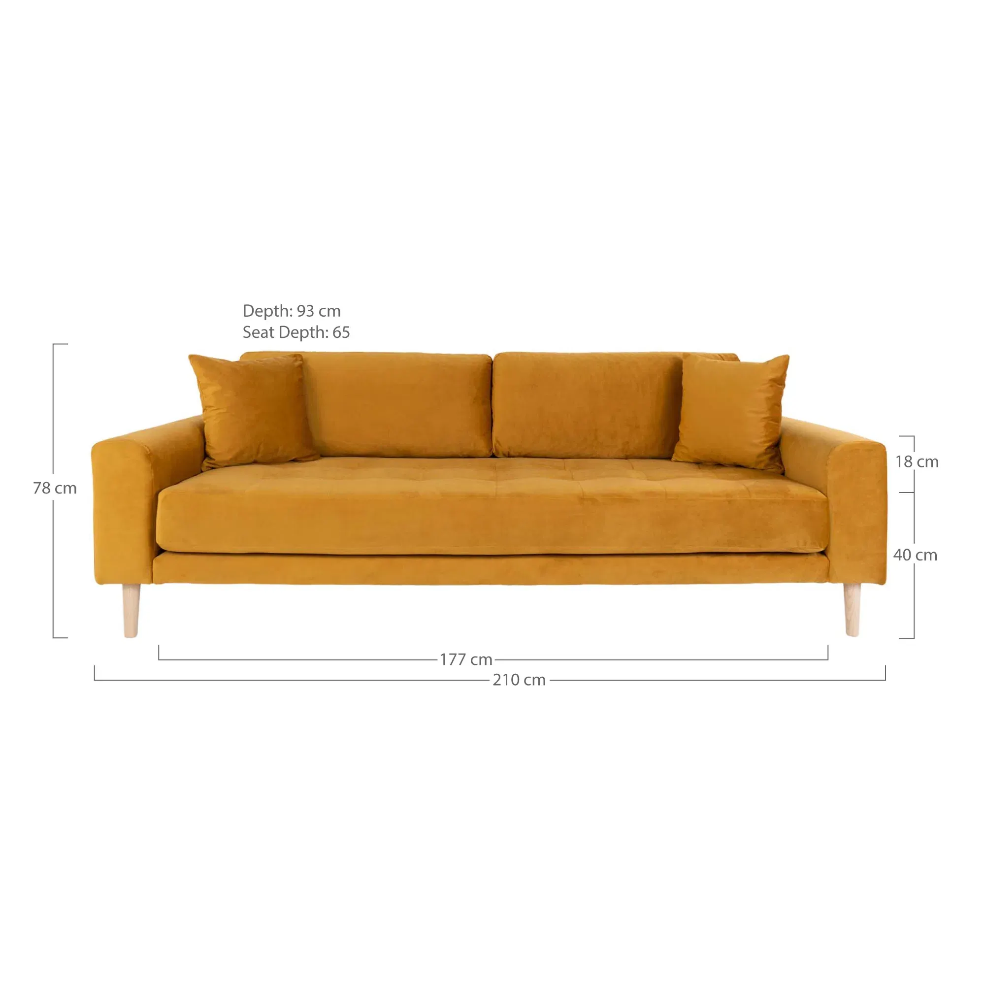 Sofa wypoczynkowa LIDO 3-osobowa 210 cm - musztardowy, naturalny - 1301444