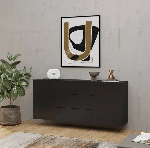 Komoda 2-drzwiowa z szufladami AVA stojąca/wisząca 140 cm czarna - 24WNLM26