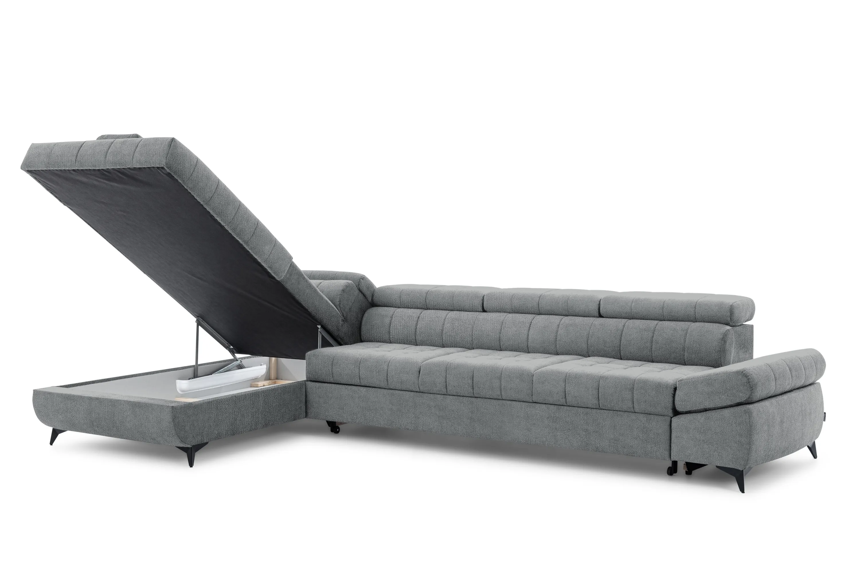 Narożnik lewostronny VALORIS MAXI regulowane zagłówki i podłokietniki tkanina Perfect harmony 85 szary - B_168603