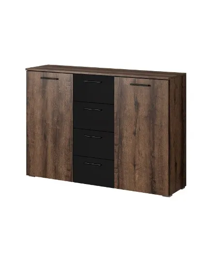 Komoda BETA 26 dwudrzwiowa z szufladami dąb monastery czarna 132x93x38cm