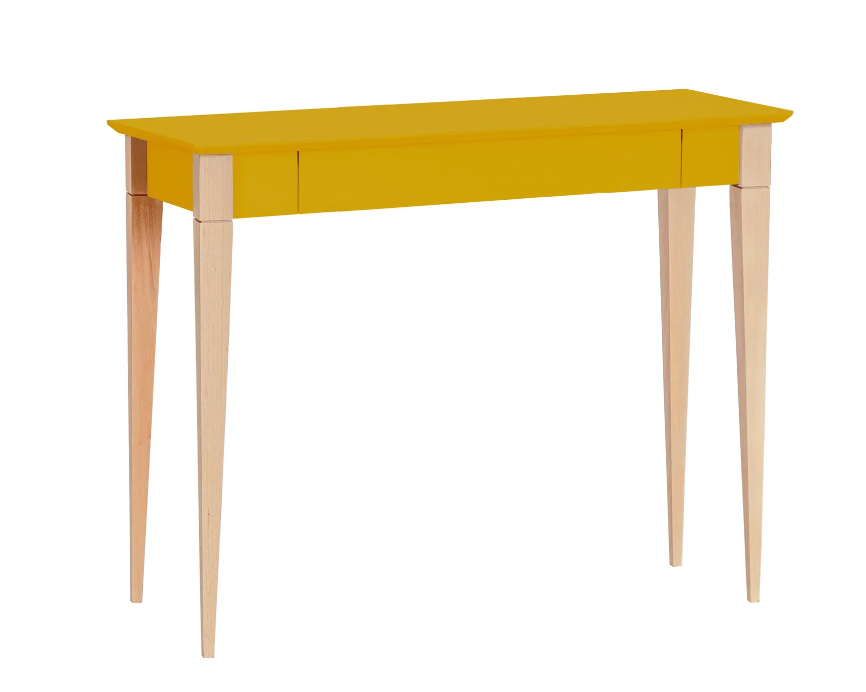 Biurko z szufladą 105x40 MIMO żółty blat/drewniane nogi