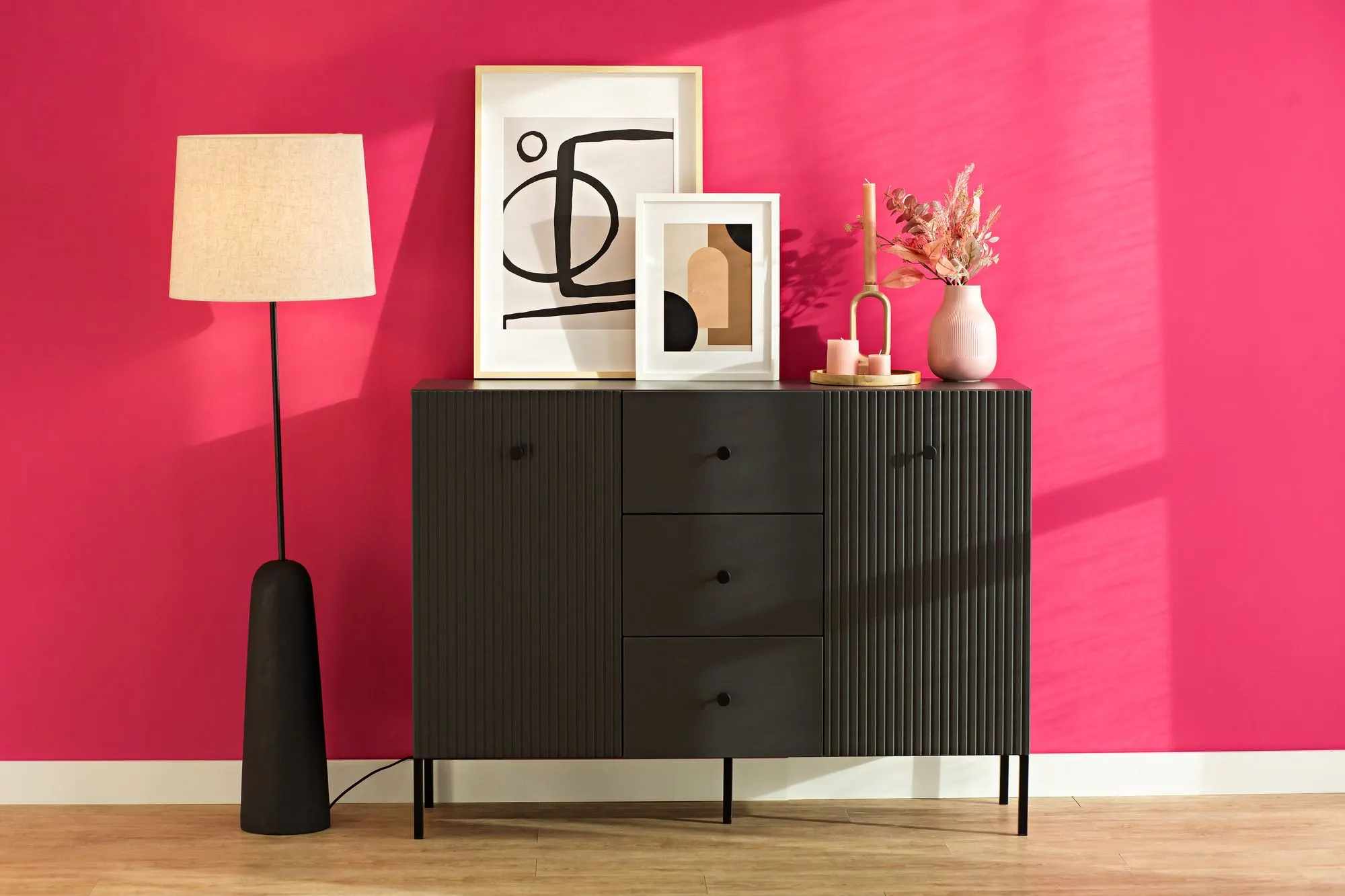 Komoda 2-drzwiowa z 3 szufladami VIENA ryflowany front antracyt - INT_5003202