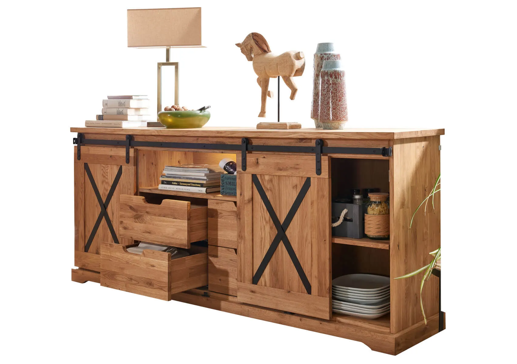 Komoda dębowa TIDY 2-drzwiowa z 4 szufladami 198x83 dąb olejowany - GK_1034240501