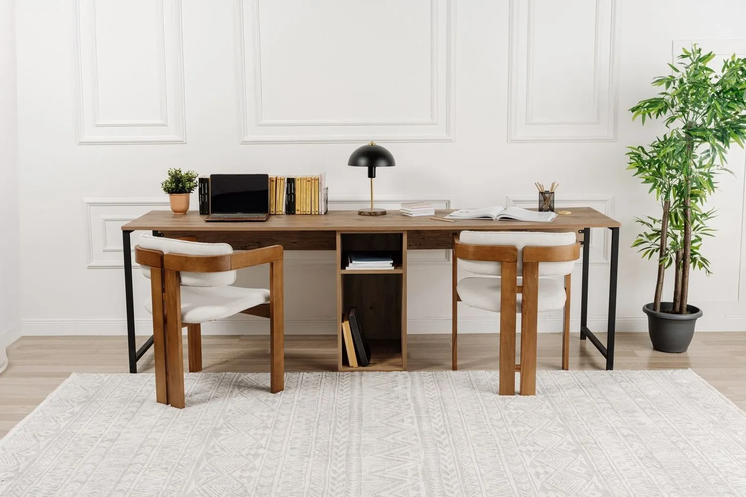 Biurko 2-osobowe drewniane TWIN 240x60 sosna atlantycka/czarne nogi - ASI_241NRD1103