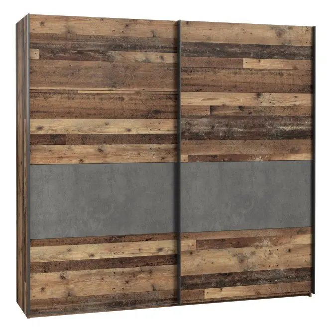 Szafa 2-drzwiowa CLIF drzwi przesuwne z panelem 220 cm, old wood vintage, beton Projektowanie wnętrz, Meble, Drewno, Szafka, Skrzynka pocztowa