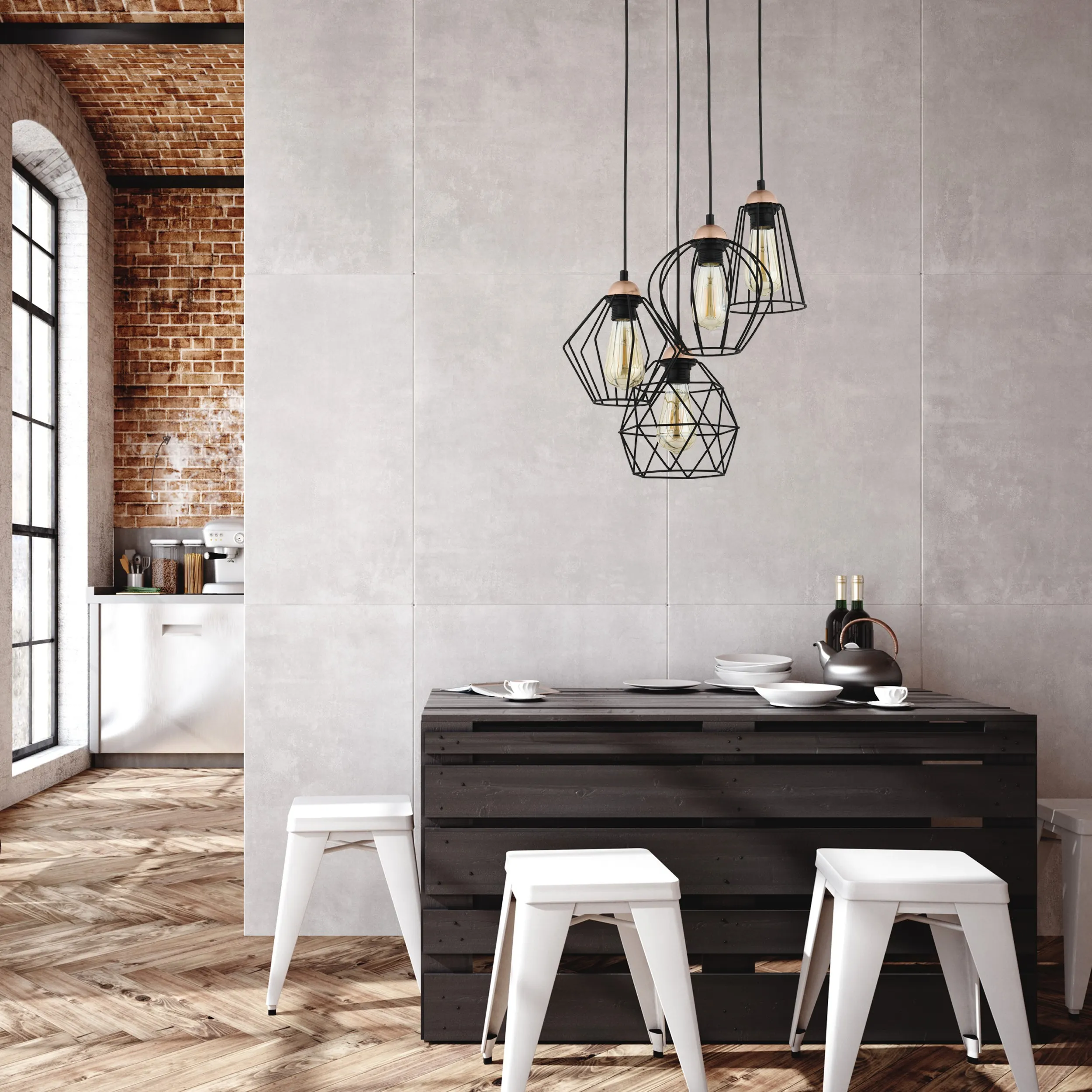 Lampa wisząca GALAXY czarna z miedzianymi elementami różnokształtne metalowe klosze 95x46cm - TK_1643