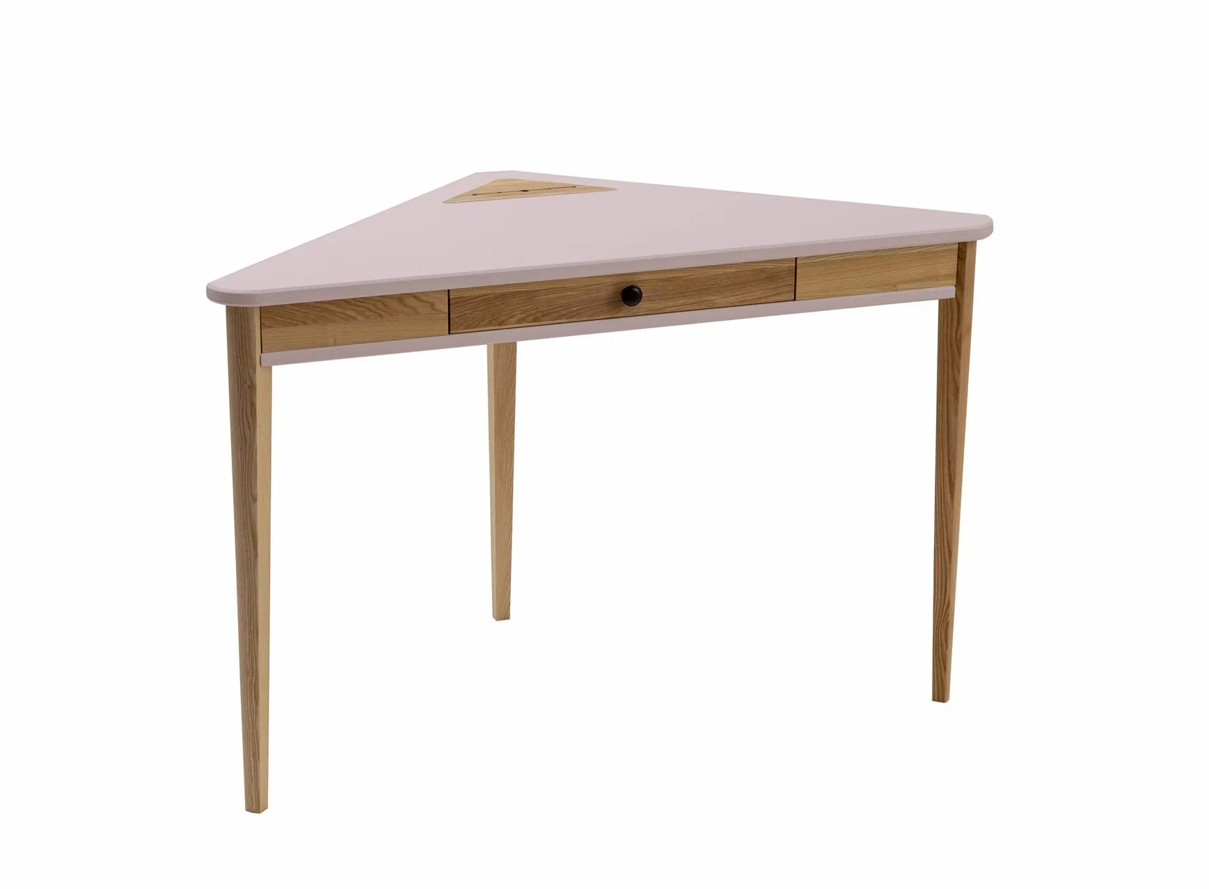 Biurko narożne z szufladą ASHME 114x85 różowy blat/jesionowe nogi