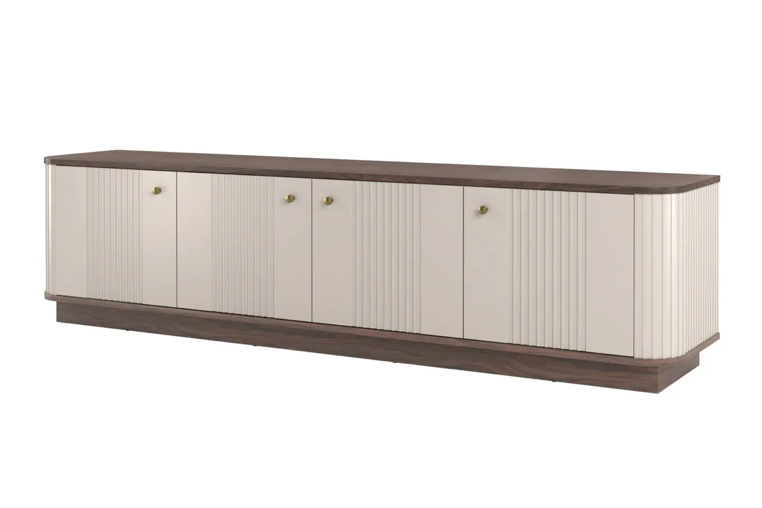 Szafka RTV 4-drzwiowa VESPER ryflowany front - cashmere orzech złote uchwyty cokół Szafka RTV 4-drzwiowa VESPER ryflowany front - cashmere orzech złote uchwyty cokół