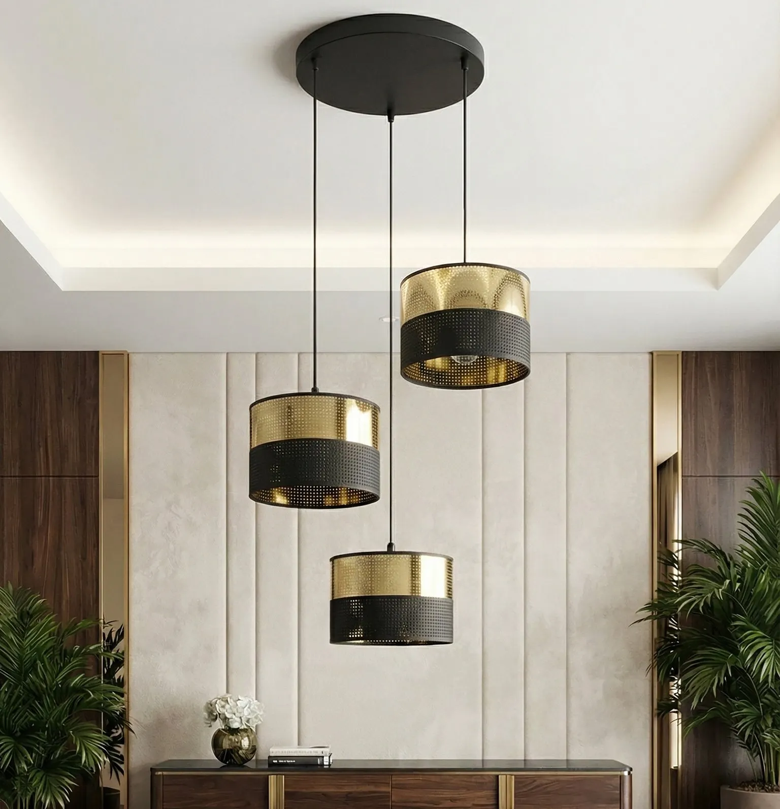 Lampa wisząca LUX 3 BL GOLD PREMIUM z abażurem czarna złota - 1649/3PREM