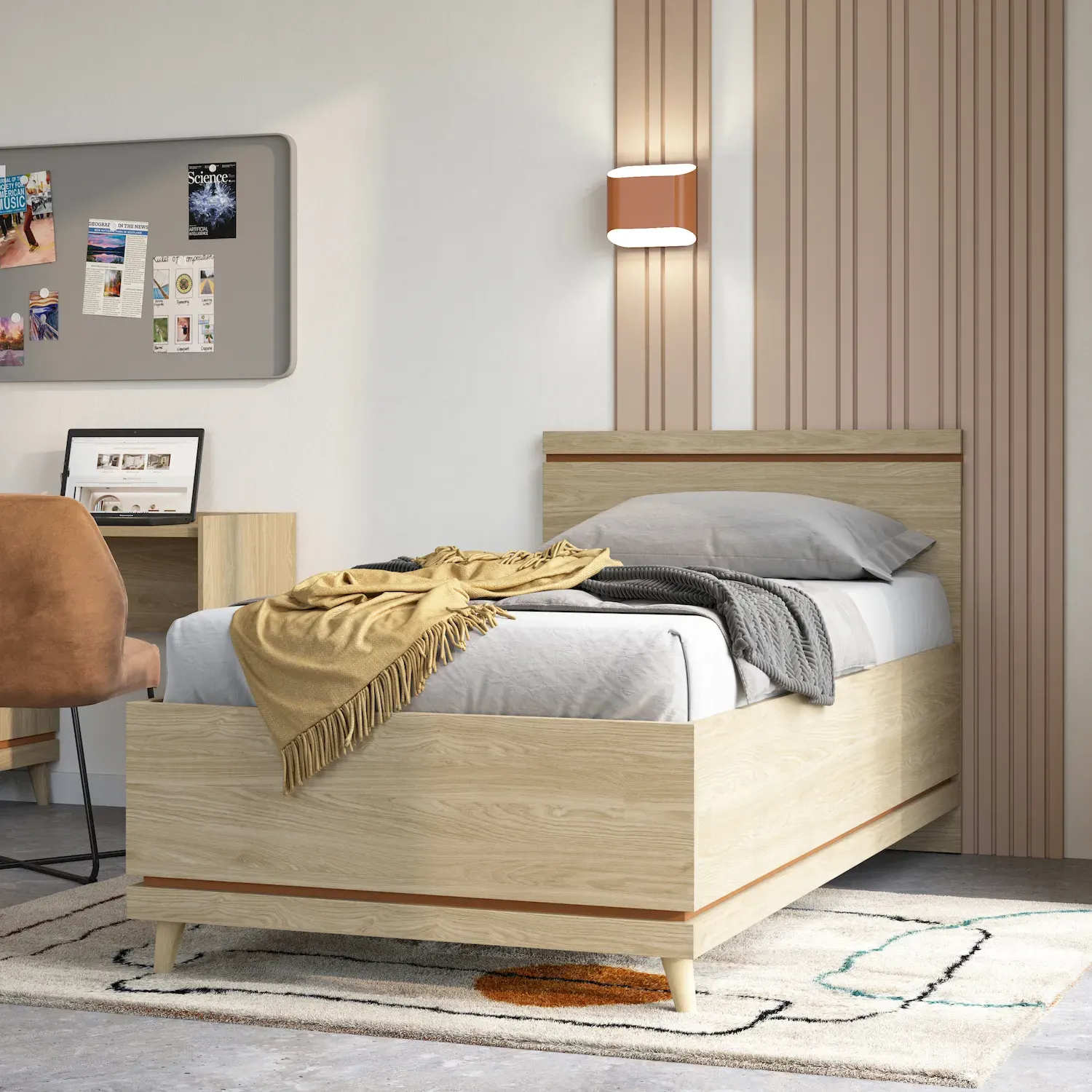 Łóżko z zagłówkiem SCANDI 34 100cm dąb ceglany - 24D5OH34