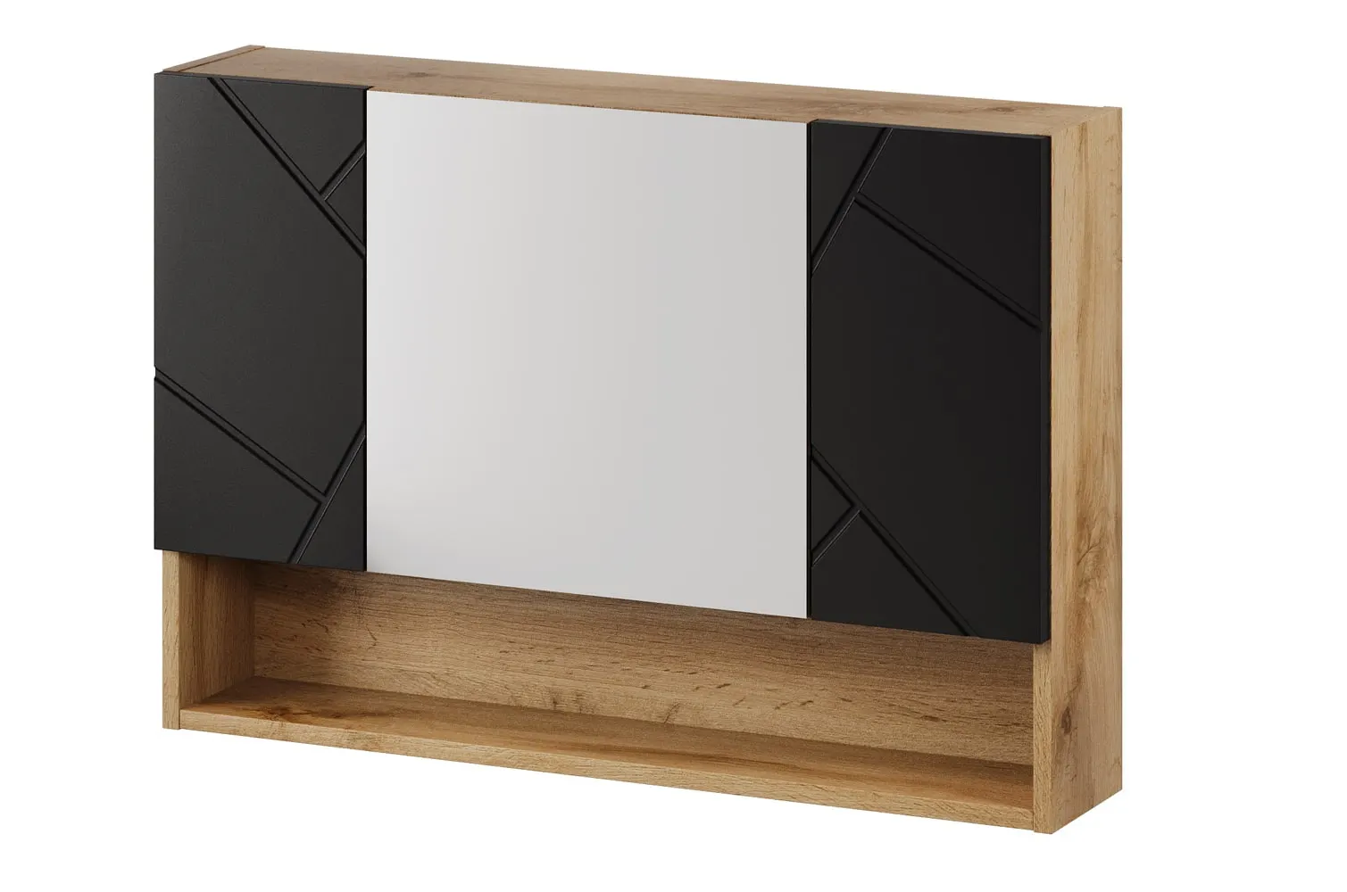Szafka wisząca z lustrem MAZI 55x80 dąb Wotan/czarny mat Szafka, Meble, Kredens, Skrzynka pocztowa