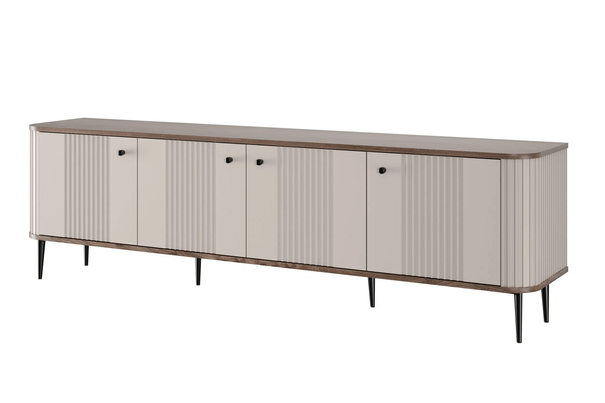 Szafka RTV 4-drzwiowa VESPER RTV 187 ryflowany front cashmere orzech czarne nogi