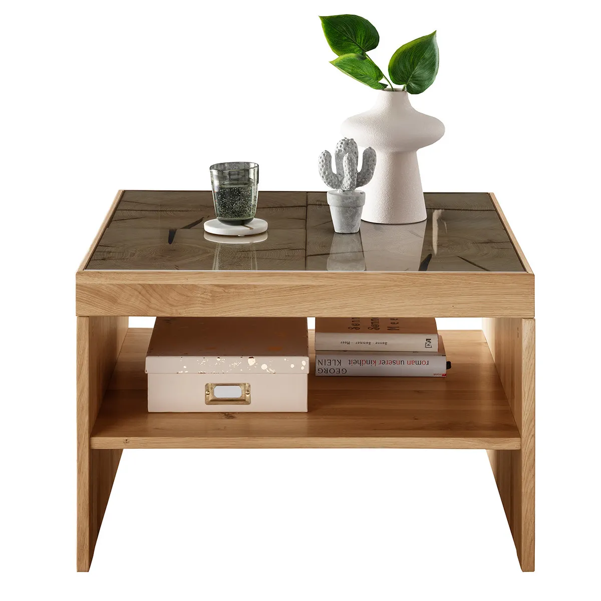 Stolik kawowy dębowy PRESENT 66x66 z półką