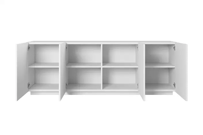 Komoda ASHA 200 4D - biały mat - ryflowany front - cokół - B_52728