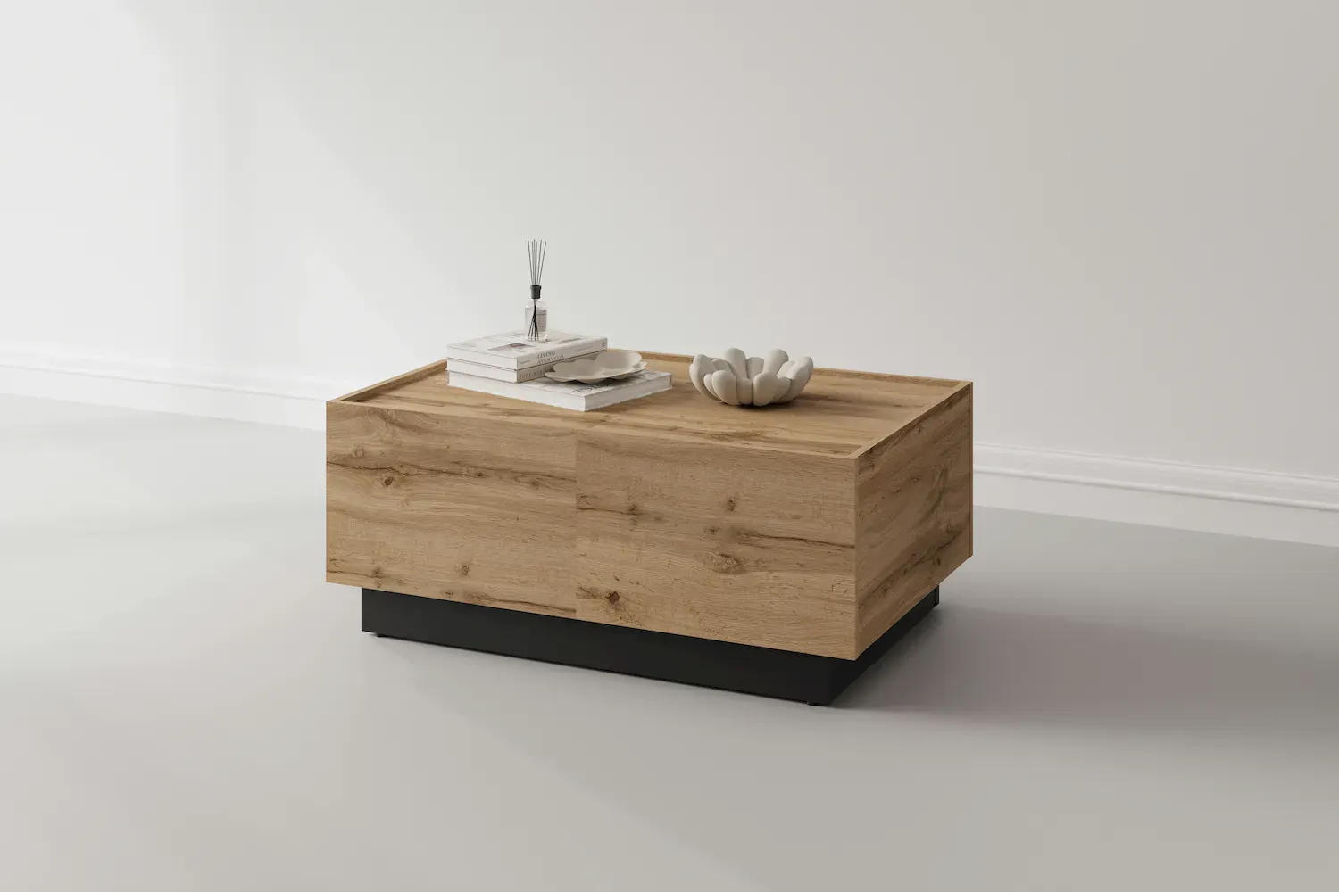 Stolik kawowy rozsuwany EKO 96 ze schowkiem dab wotan czarny - 24N6MJ96