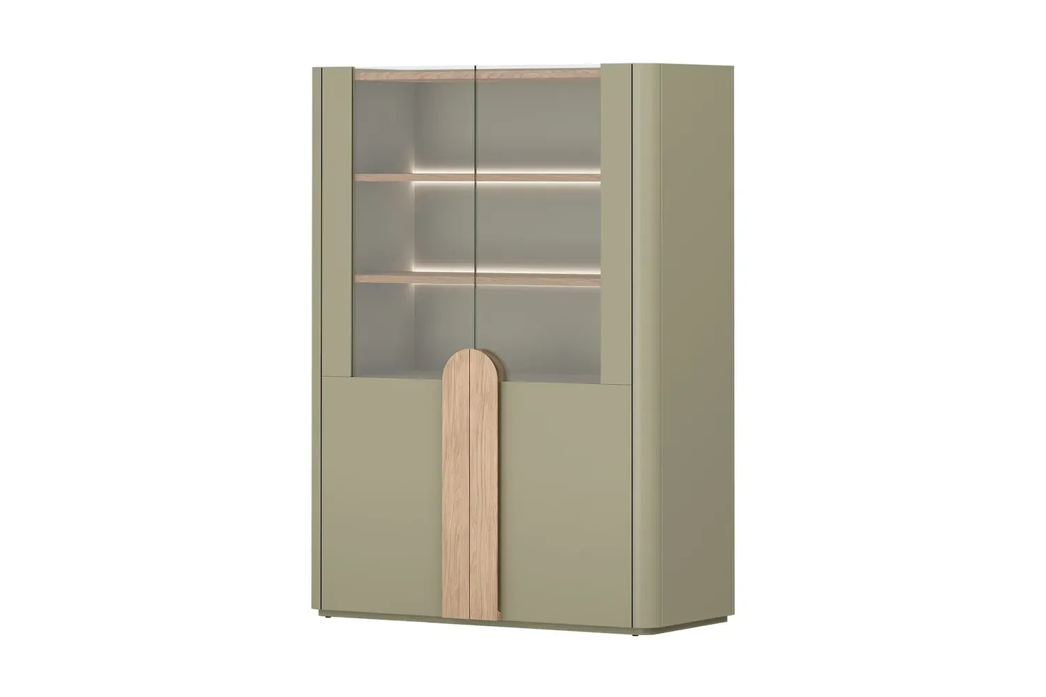 Witryna 2-drzwiowa AMILIO 100 oświetlenie LED - eukaliptus dąb baltic dune uchwyty dąb naturalny