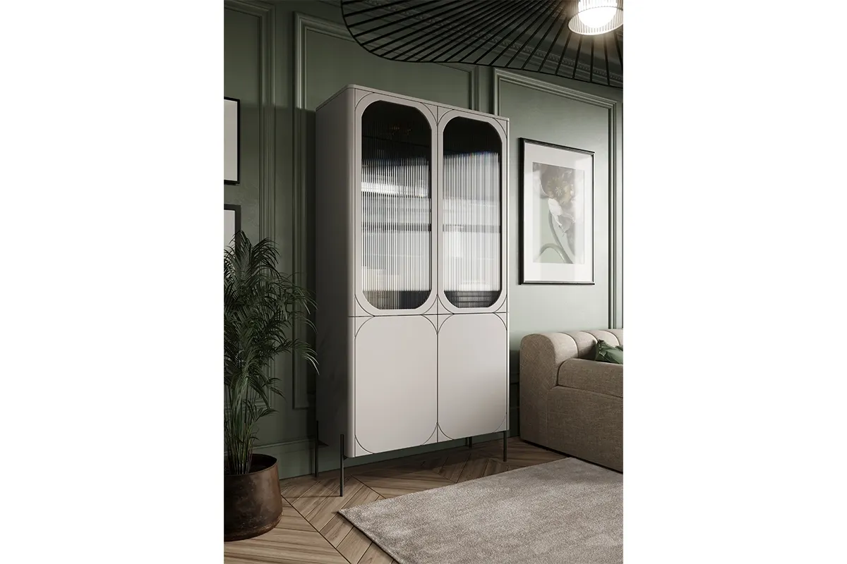 Witryna 4-drzwiowa SONATIA 100 - kremowa - czarne nogi - B_149168