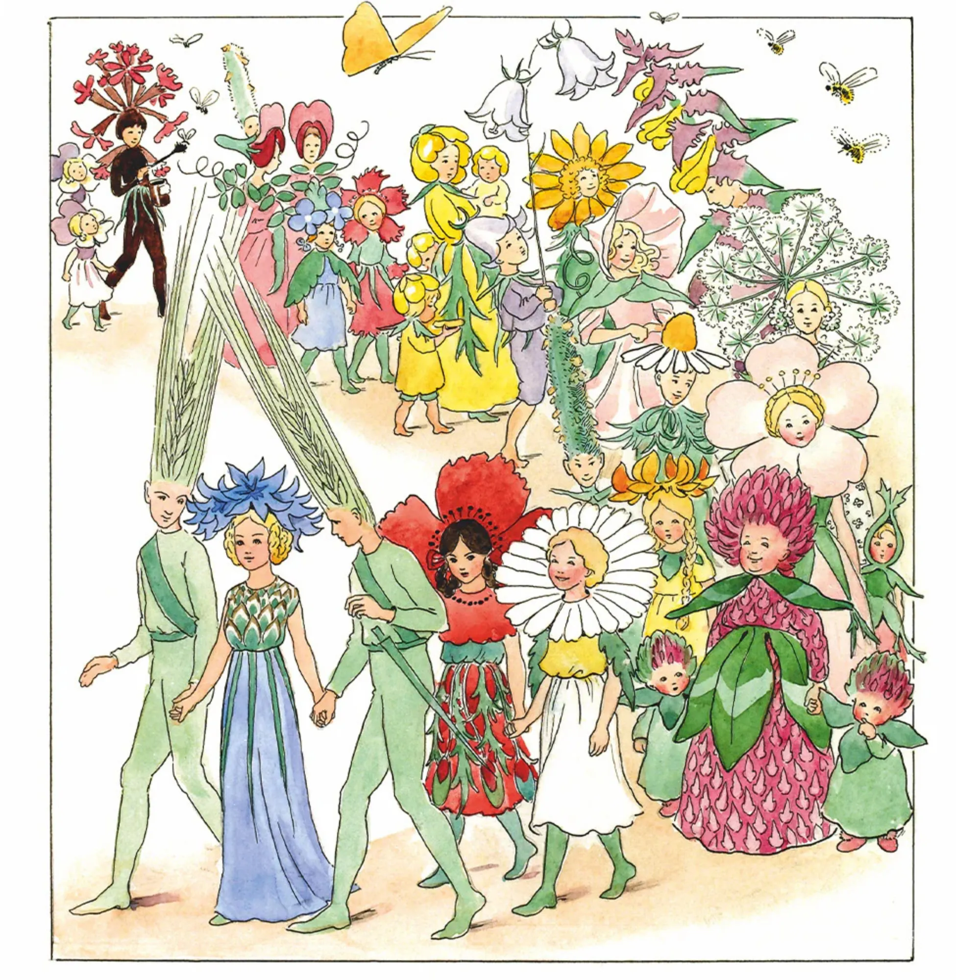 image kostiumy, kwiaty, baśniowy wystrój, kolorowy tłum, flora i fauna