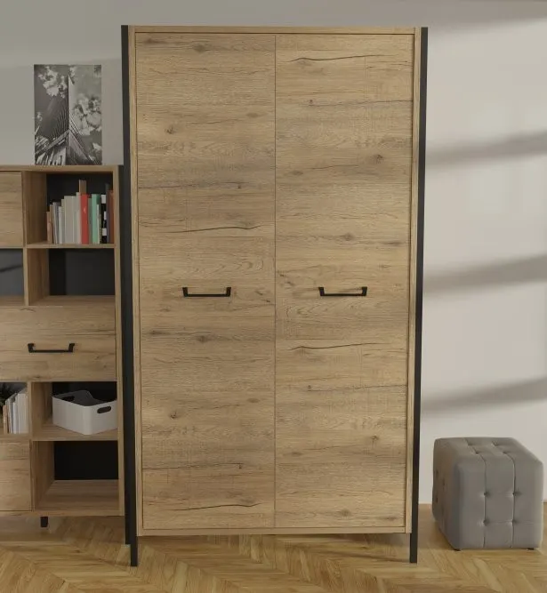 Szafa 2-drzwiowa z drążkiem i półkami ORIENTAL TREE Dąb Bartex, czarny - HUDS822-M524