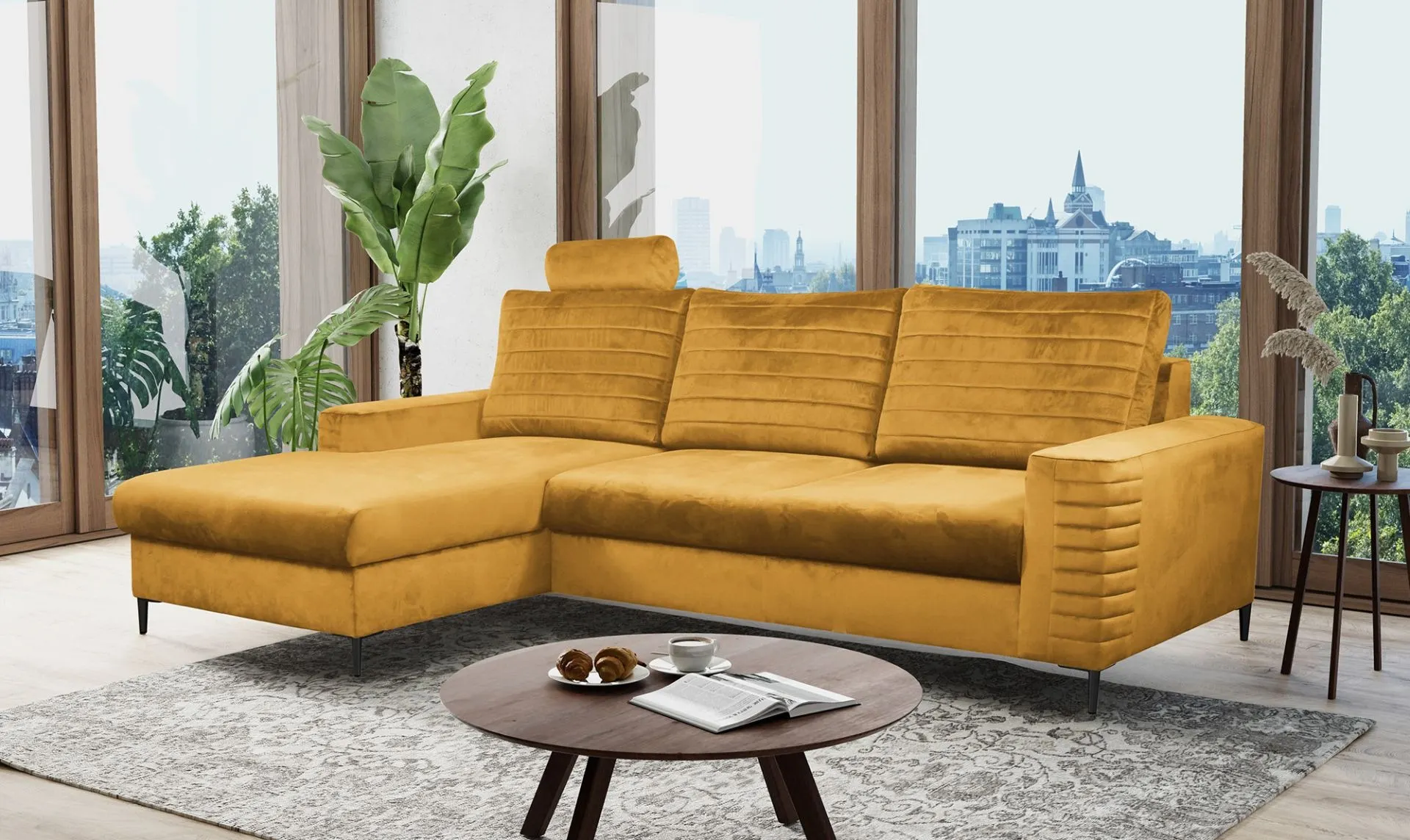 Narożnik rozkładany z pojemnikiem COLLIN VELLUTO 253 cm lewy musztardowy - COLILIN_NAR_VELLUTO8_L