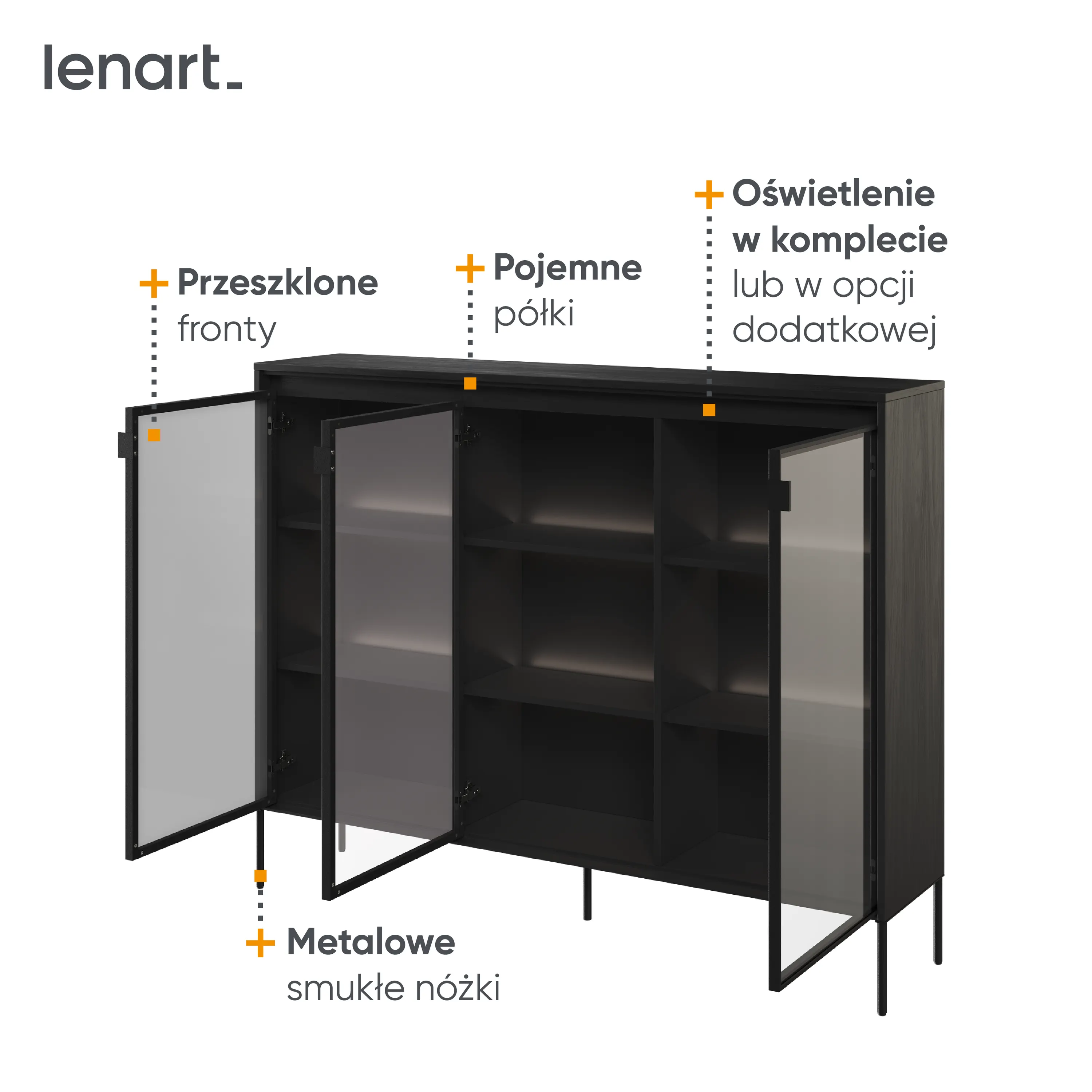 Niska witryna z oświetleniem TREND TR-08 3D czarna - TR8C-V2