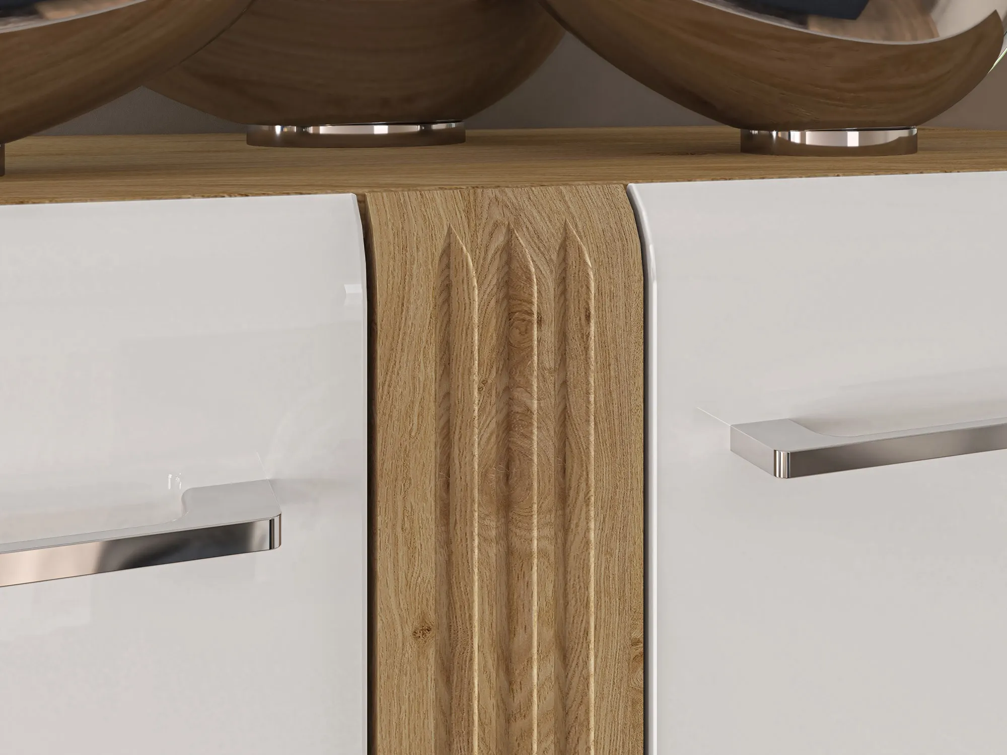 Witryna niska ADAGIO 03 Lewa dąb castello, biały połysk - 1ADAG03L-001