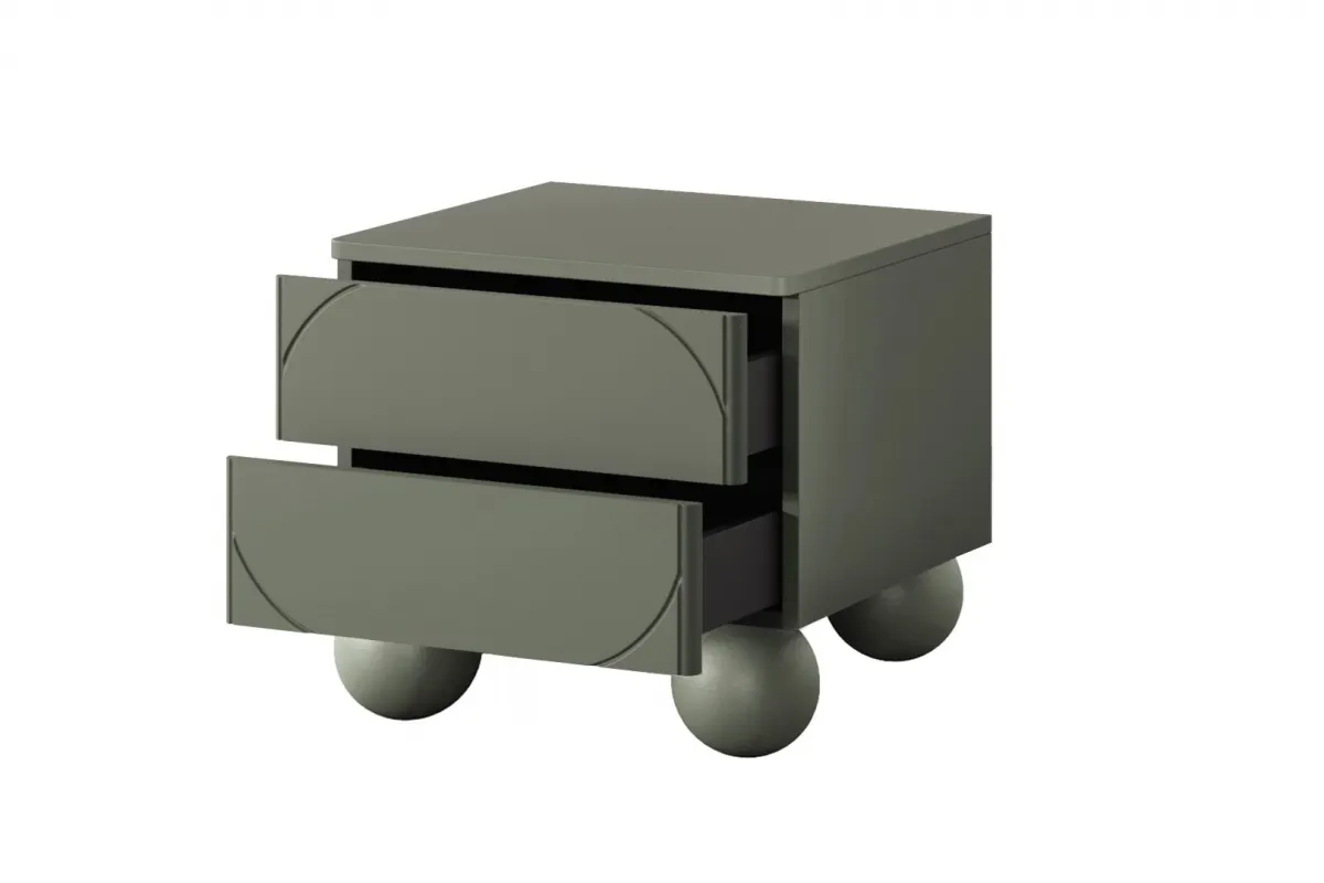 Szafka nocna z 2 szufladami SONATIA 45cm oliwka nogi kule - B_157116