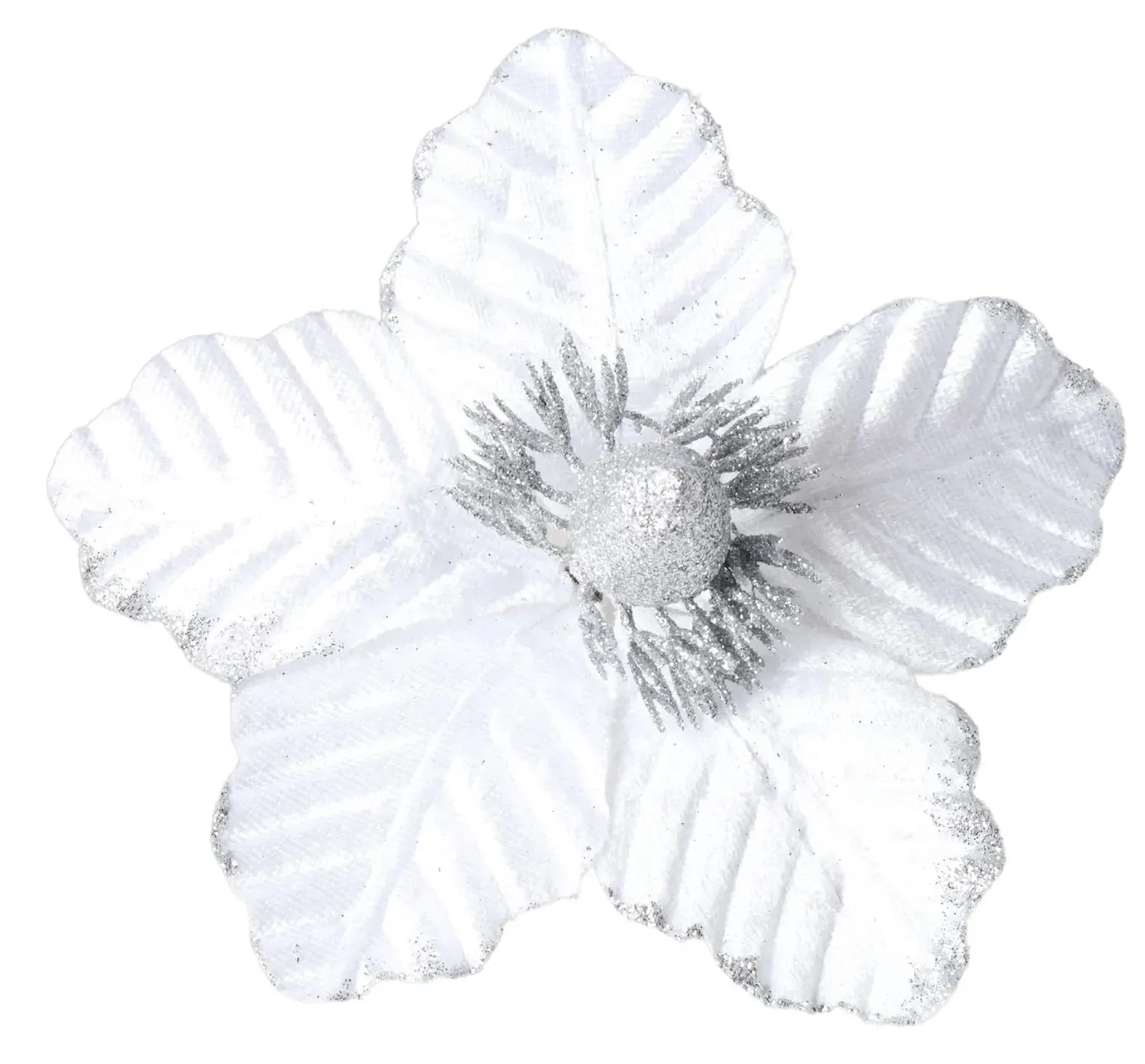 Kwiatek na choinkę 14,5cm biało-srebrny