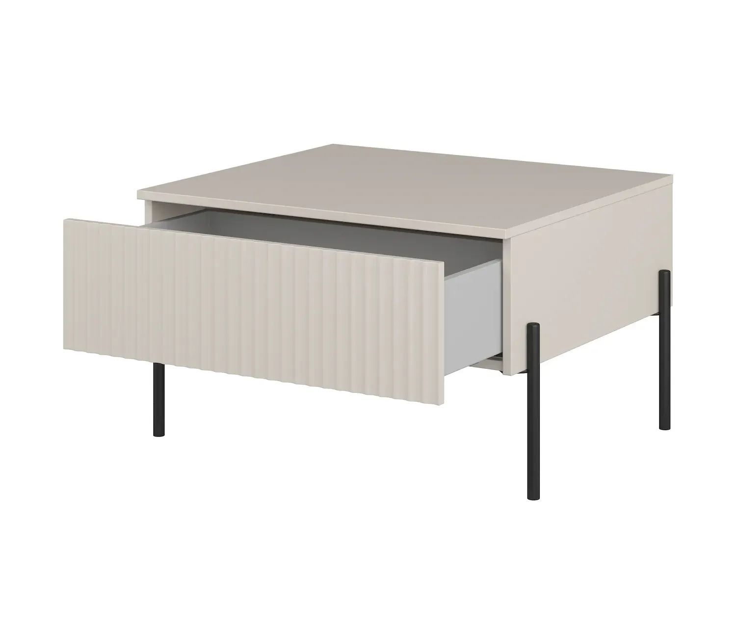 Stolik kawowy z szufladą ORE 61x70 cm ryflowany front kaszmir czarne nóżki - 24KROG98