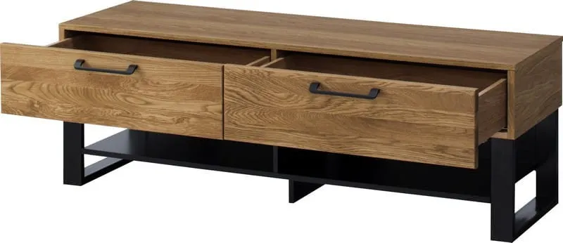 Szafka RTV z 2- szufladami MOSAIC 24 drewniana - dąb miodowy, czarny 135x46x42cm - TH-100-1064