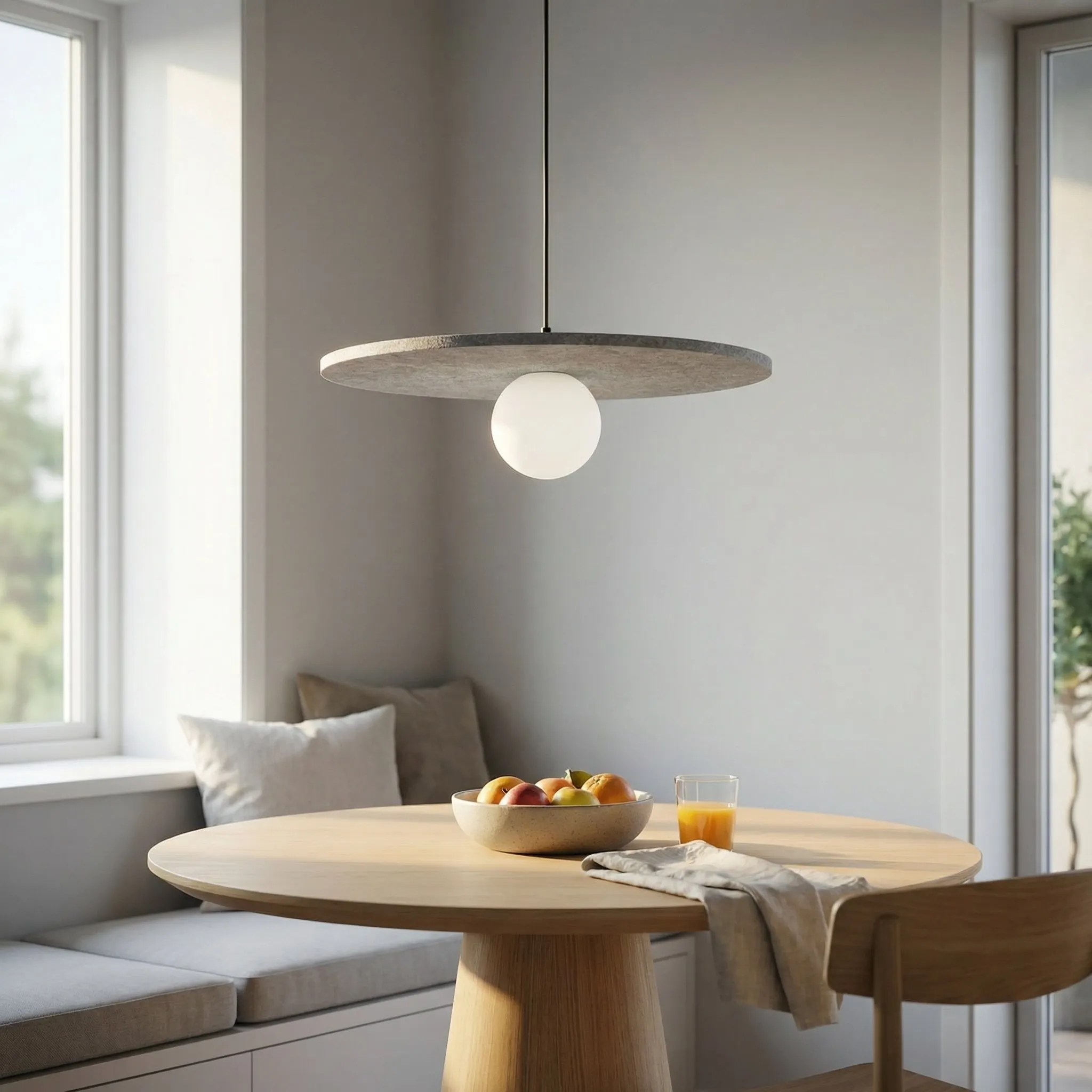 image lampa wisząca, przydymione drewno, bryła półokrągła, lampa nad stół, sfera żarówka