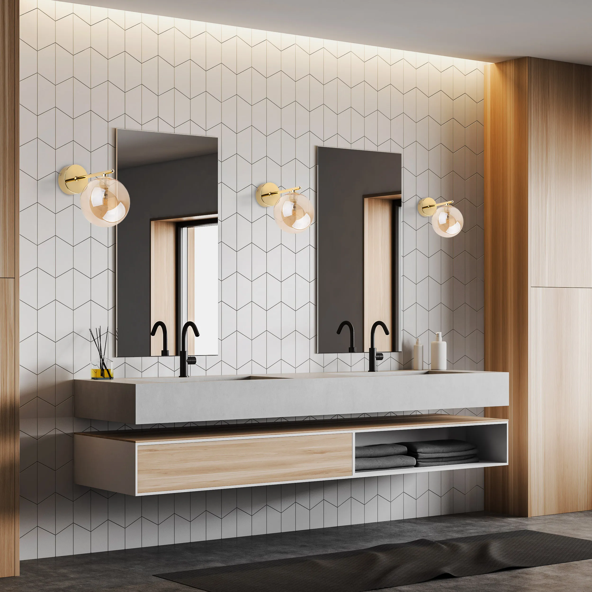 Kinkiet ESTERA złoty z bursztynowym okrągłym szklanym kloszem 22x17x12cm - TK_4778