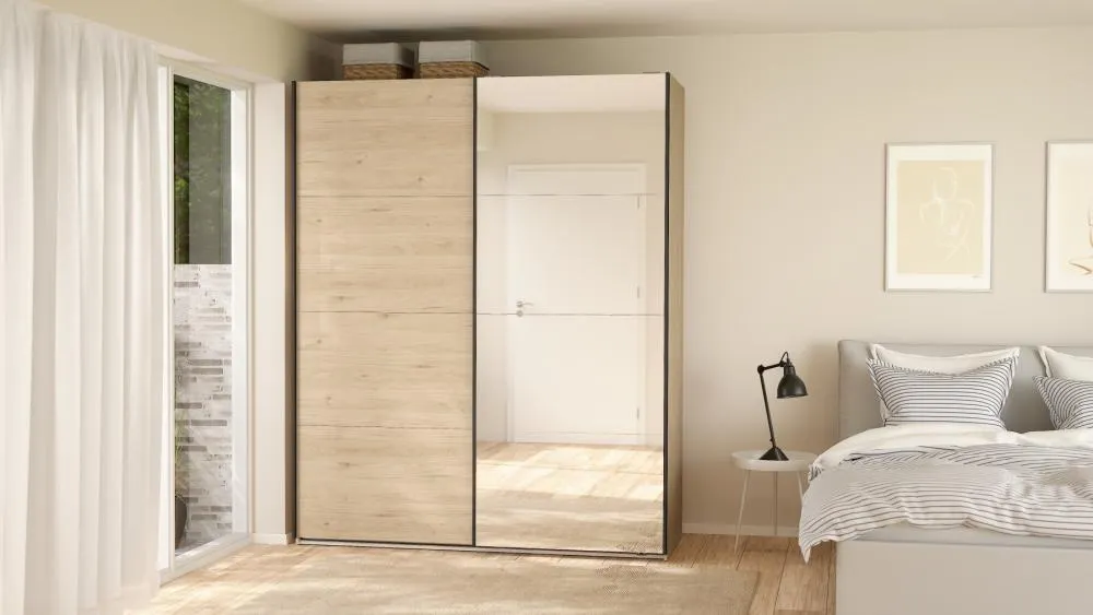 Szafa przesuwna 2-drzwiowa z lustrem BERGAMO 180 x 220 cm Jackson Hickory - TV_65200/08HLHLMI