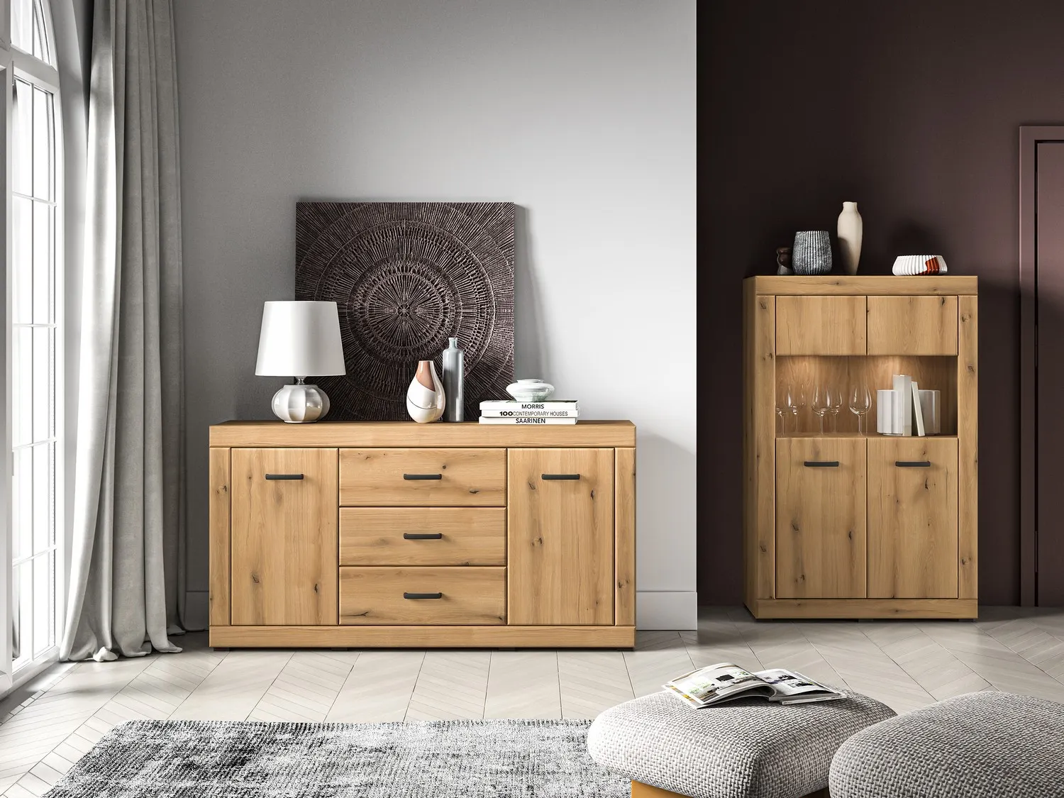 Komoda 2-drzwiowa z szufladami DORA 160x40x85 dąb evoke — zdjęcie 9