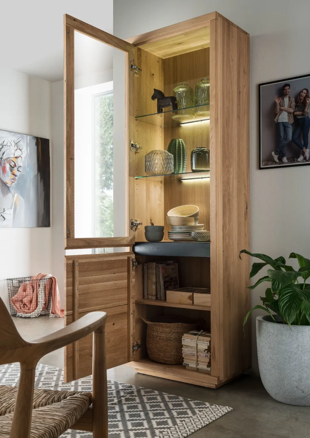 Witryna dębowa HALLOW 205x65 z 2 szafkami lewa - GK_1031597101