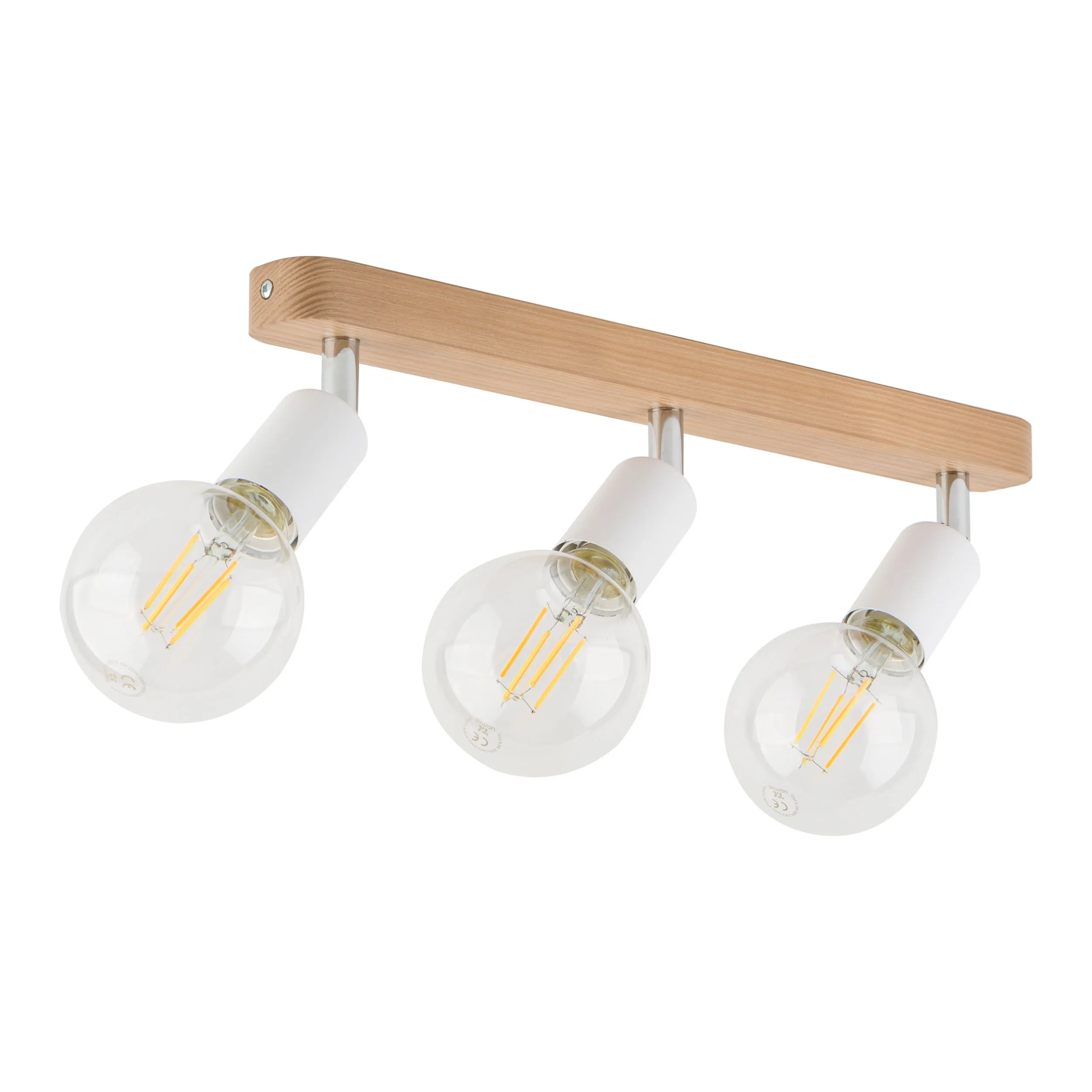 Lampa sufitowa SIMPLY biała na drewnianej listwie z chromowanymi elementami 51x15x13cm