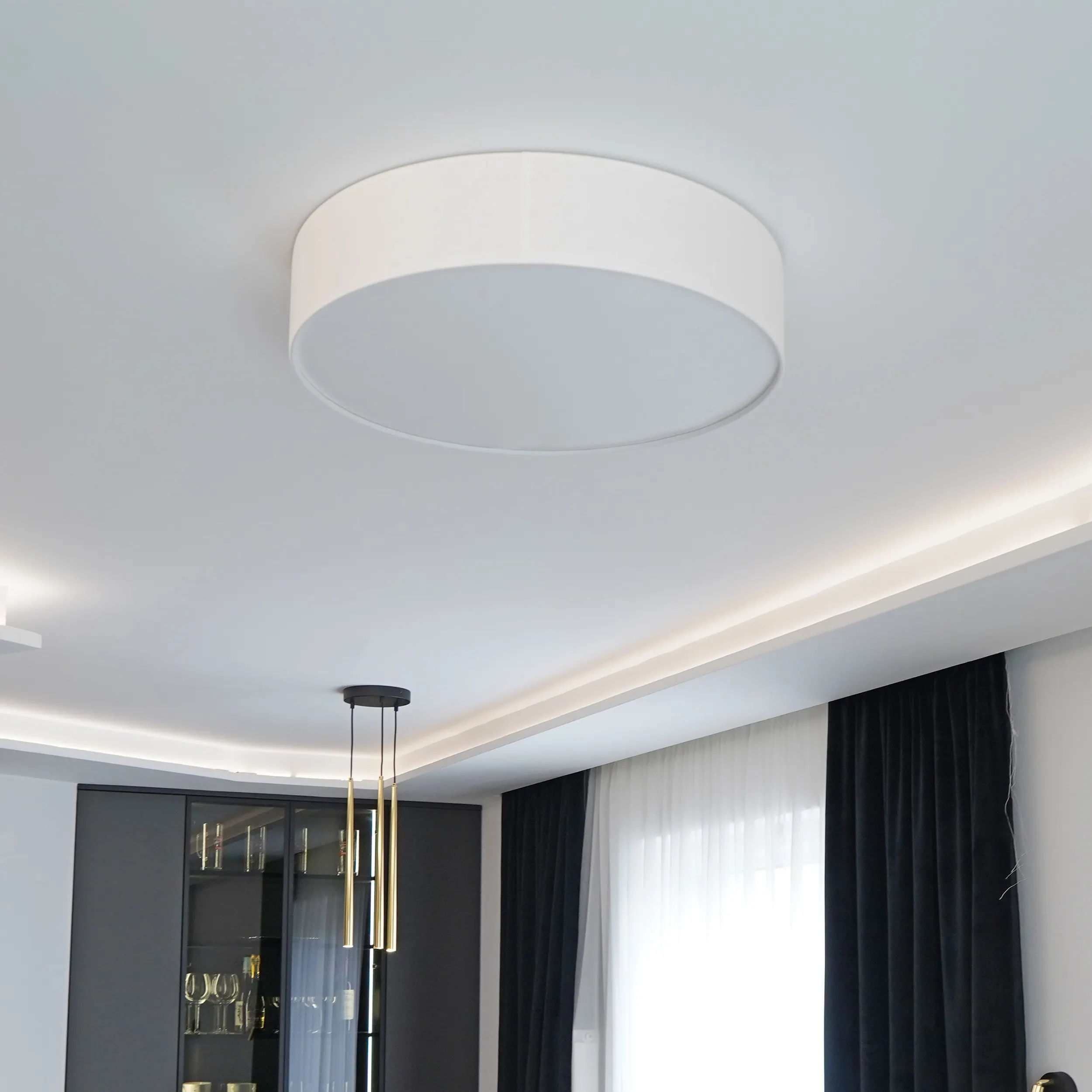 Plafon RONDO biała z tkaniny okrągła 60x15cm - TK_1581