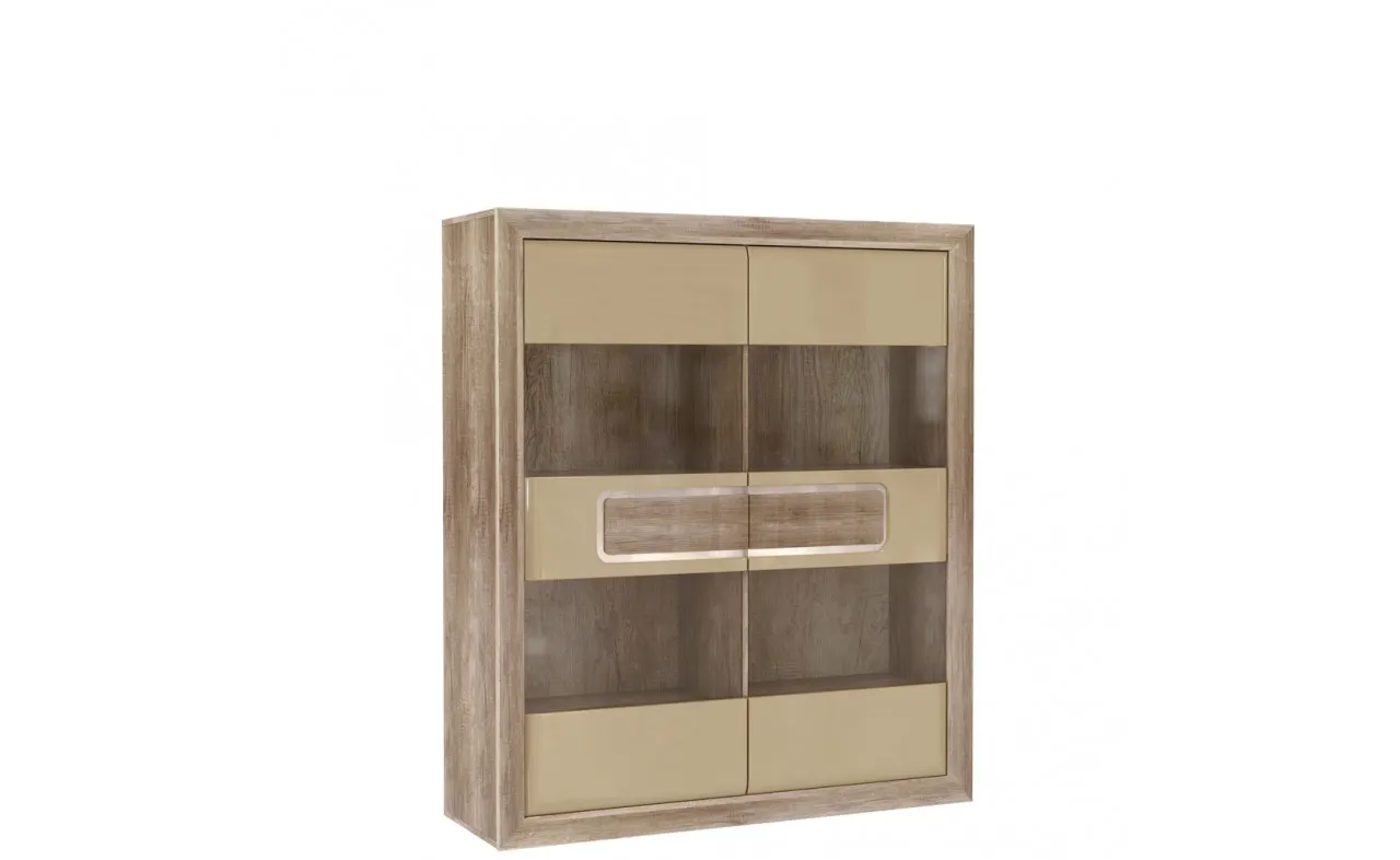 Witryna szklana niska TIZIANO 155x134 dąb antyczny beżowy Witryna szklana niska TIZIANO 155x134 dąb antyczny beżowy