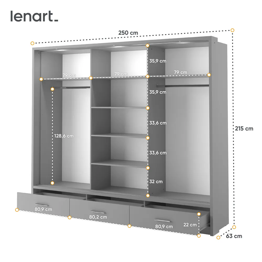 Szafa 3-drzwiowa LED ARTI AR-01P szara - AR1SP