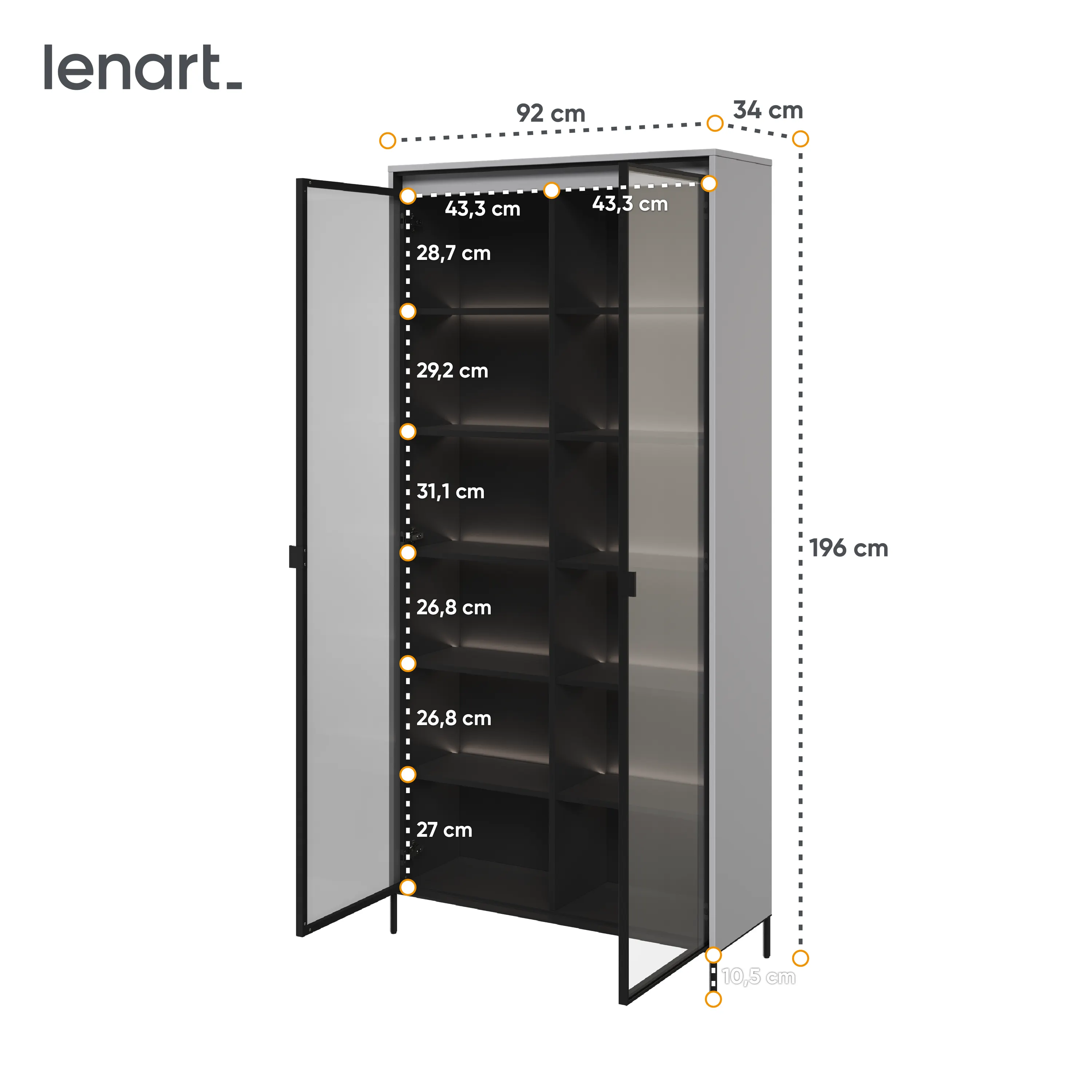 Witryna z oświetleniem TREND TR-07 2D szary/czarny - TR7SC-V2