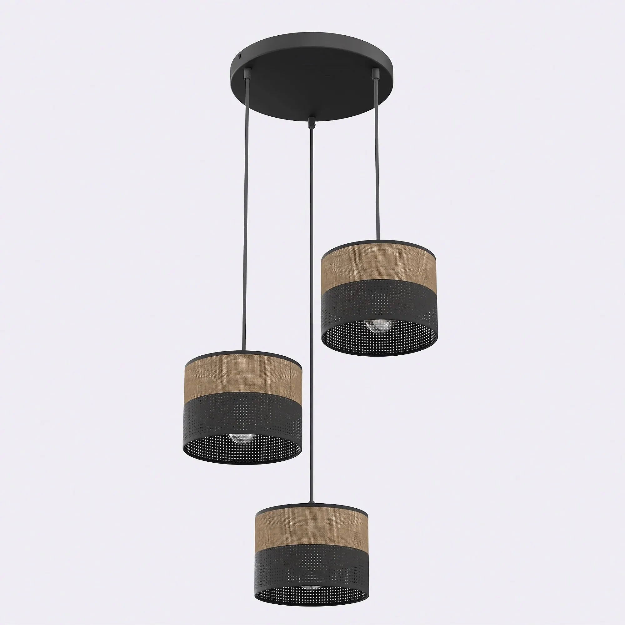 Lampa wisząca KARBON 3 BL BROWN PREMIUM z abażurami czarna brązowa - 1653/3PREM
